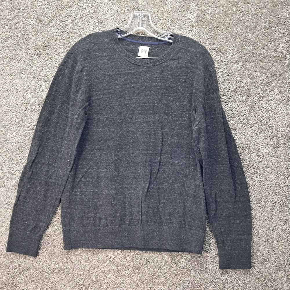 GAP Mens Crewneck Sweater Charcoal Heather Grey Knit Long Sleeve Size M